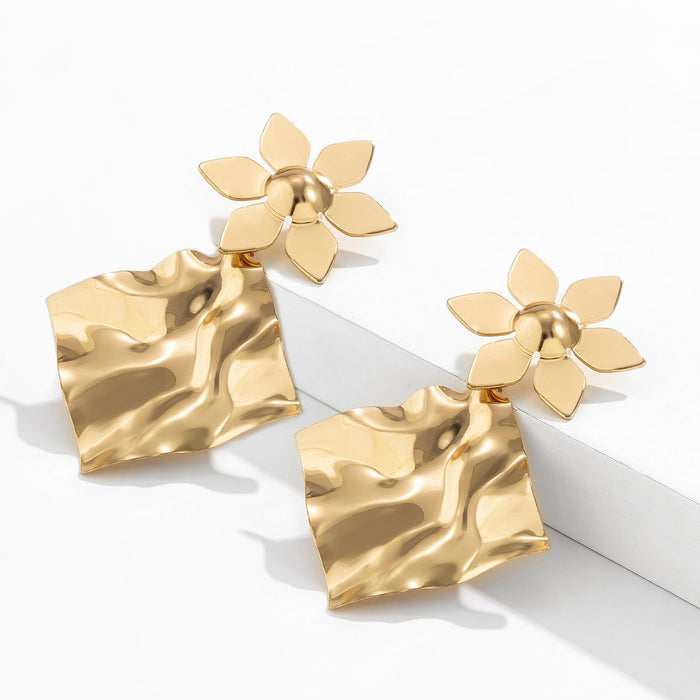 Pleated Irregular Flower Square Earrings