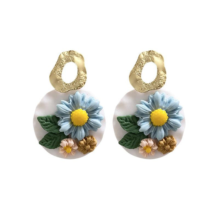 Handmade Flower Soft Pottery Earrings Retro Aesthetic Texture Earrings Sunflower Daisy Fashion Jewelry