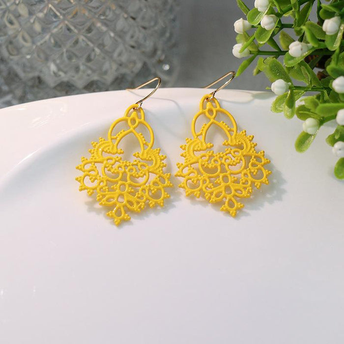 Trend Color Leaf Hollowed Out Exaggerated Candy Color Earrings