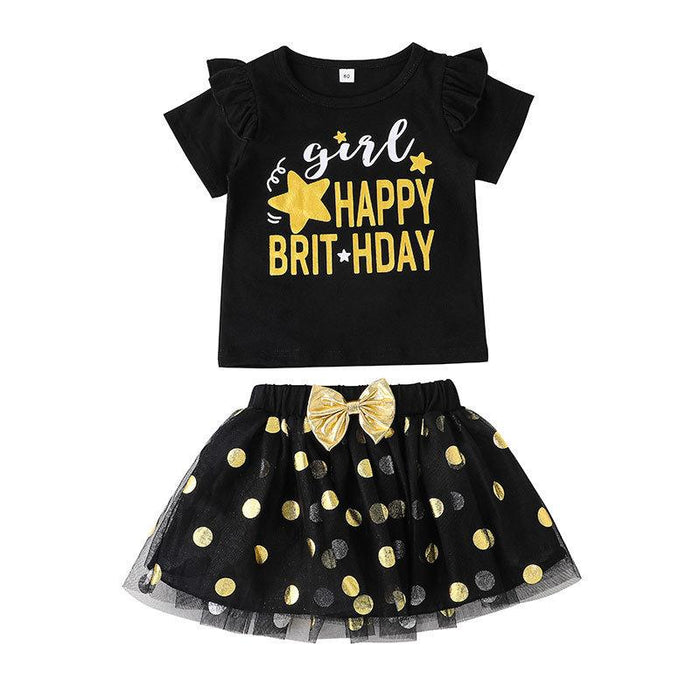 Girls' Summer Happy Birthday Mesh Skirt Set