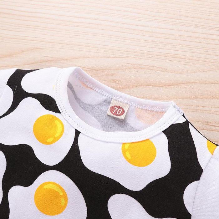 Cute over printed poached egg short sleeve outfit