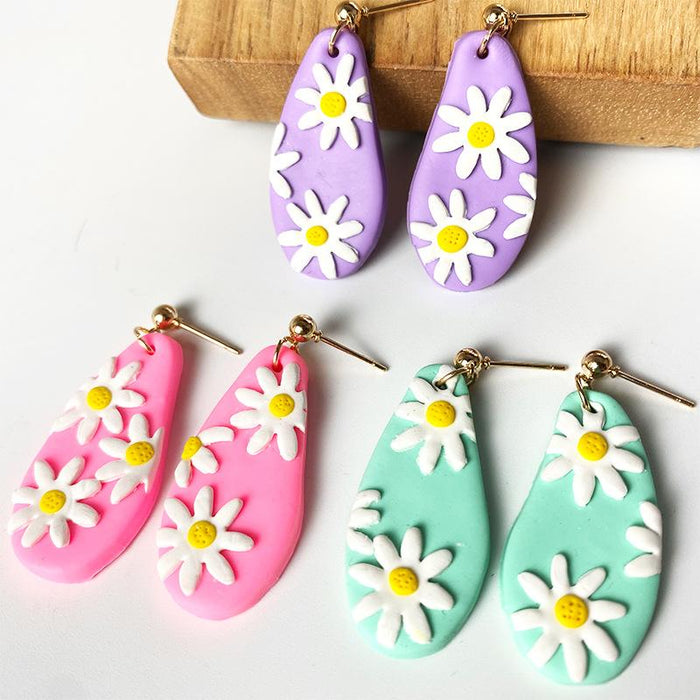 Taro Purple Ice Cake Color Daisy Flower Soft Pottery Earrings