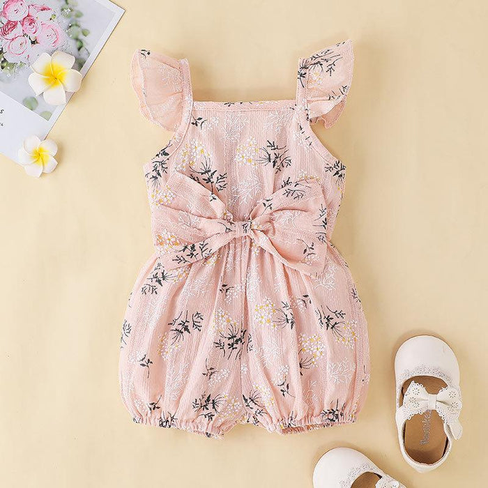 Baby Summer Suspender Bow Floral Jumpsuit