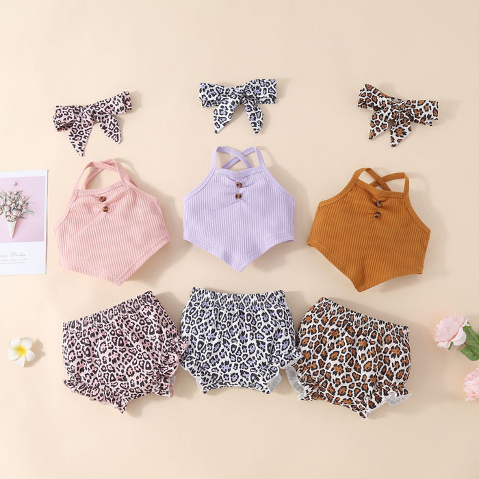 Girls' suspender printed Shorts Set