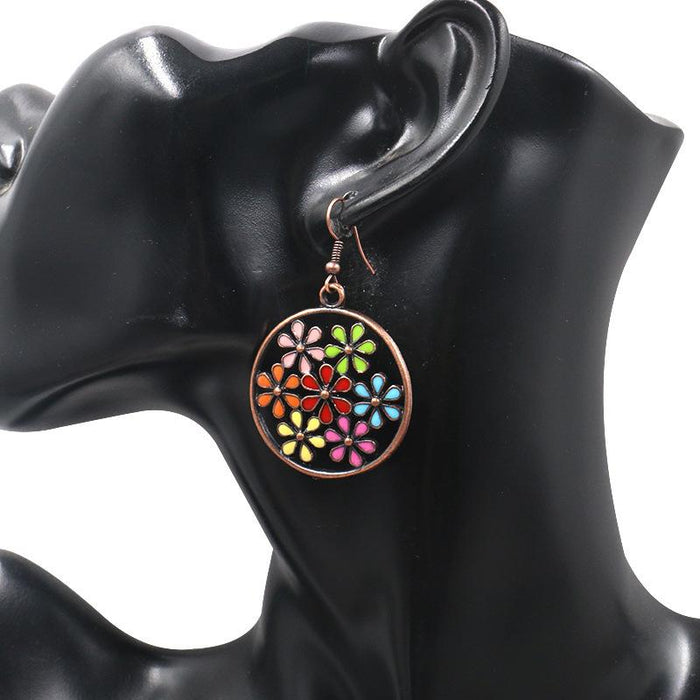 Fashion Round Hollow Flower Alloy Earrings Jewelry