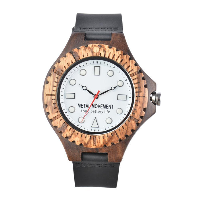 New Men's Large Dial Business Leisure Quartz Luminous Wooden Watch