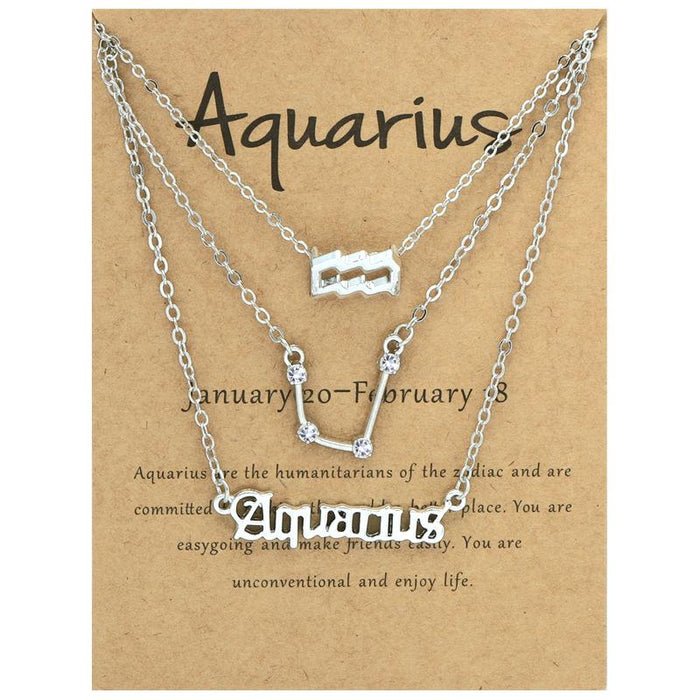 Twelve Constellations Retro Alphabet Symbol Diamond Set Three Piece Necklace