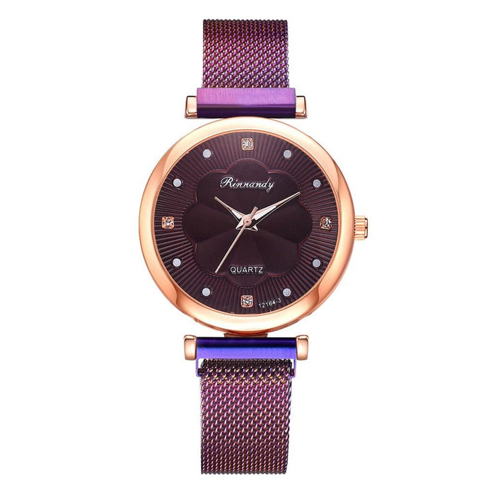 Simple Flower Dial Alloy Mesh Belt Quartz Watch Llz22227