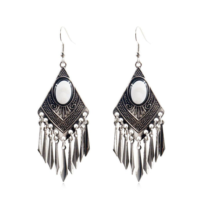 Fashion Diamond Alloy Creative Vintage Silver Tassel Earrings