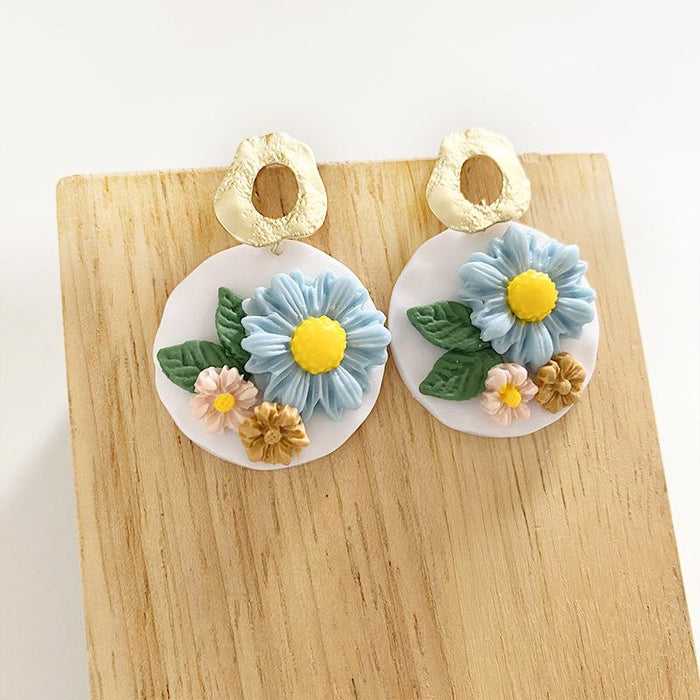 Handmade Flower Soft Pottery Earrings Retro Aesthetic Texture Earrings Sunflower Daisy Fashion Jewelry