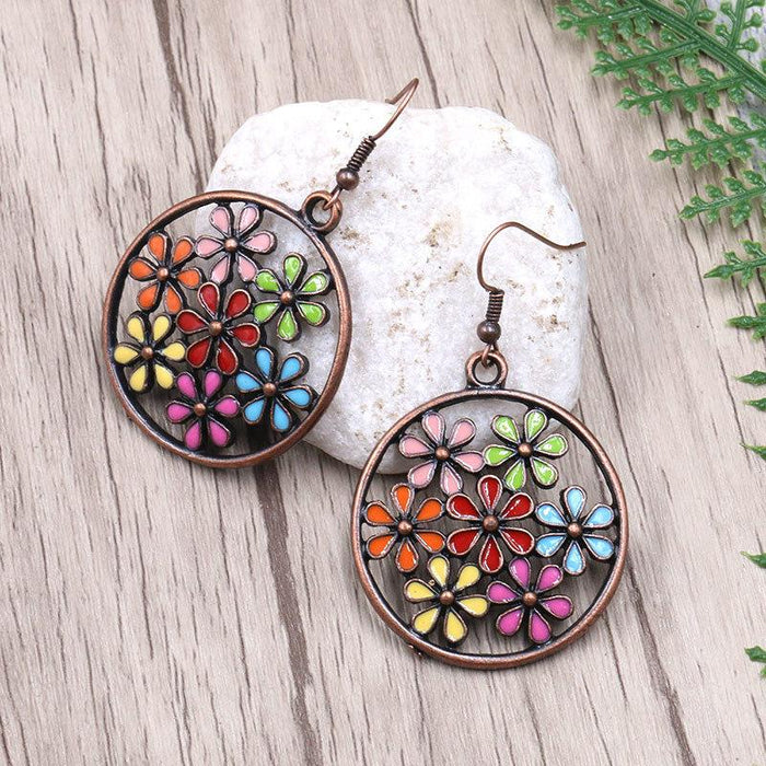 Fashion Round Hollow Flower Alloy Earrings Jewelry