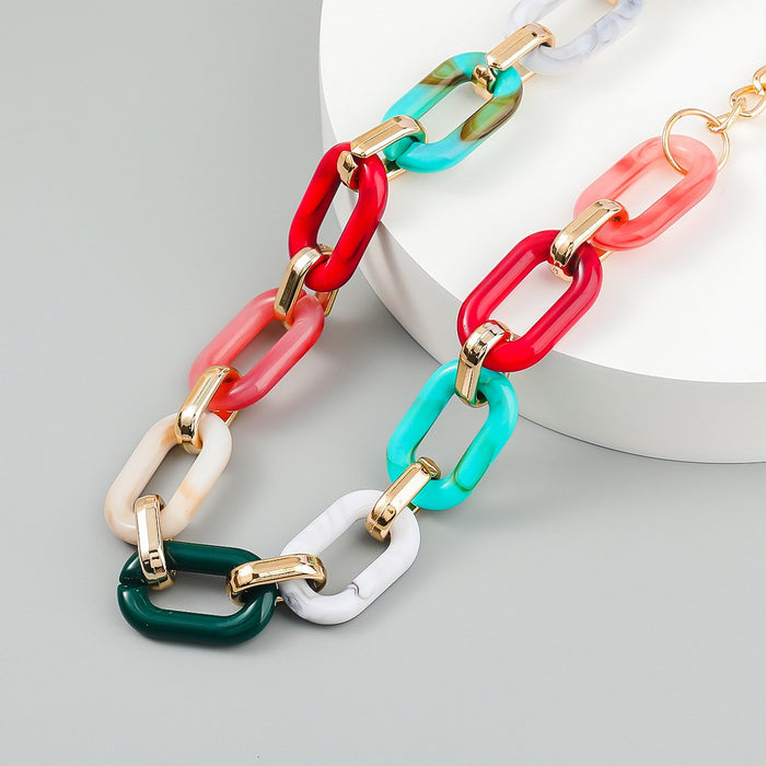 Women's Fashion Boho Chain Multicolour Resin Necklace