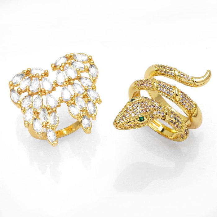 Light Luxury and High Feeling Diamond Angel Wing Ring Snake Ring