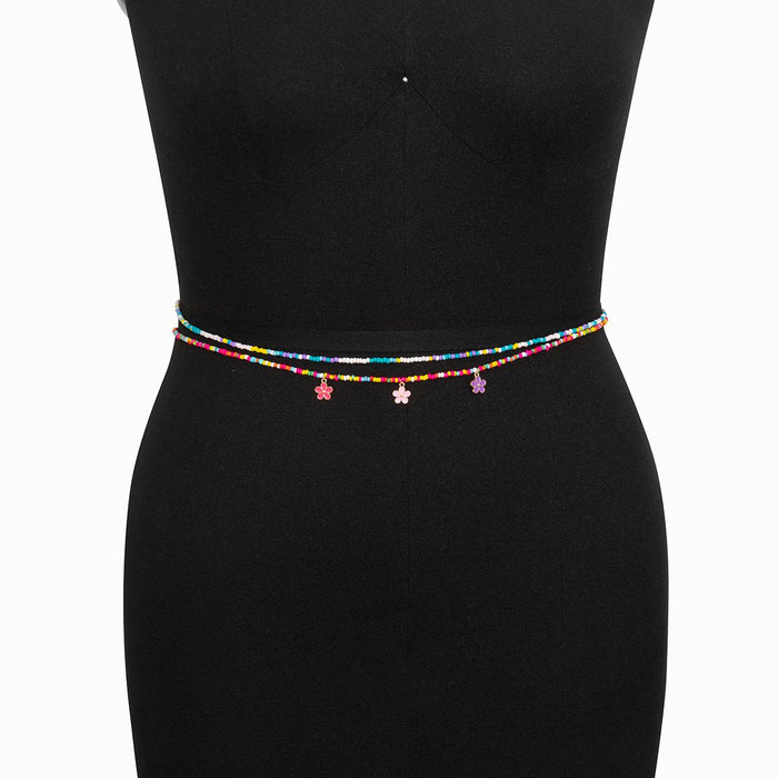 colourful Beaded Waist Chain Geometric Stretch Body Chain