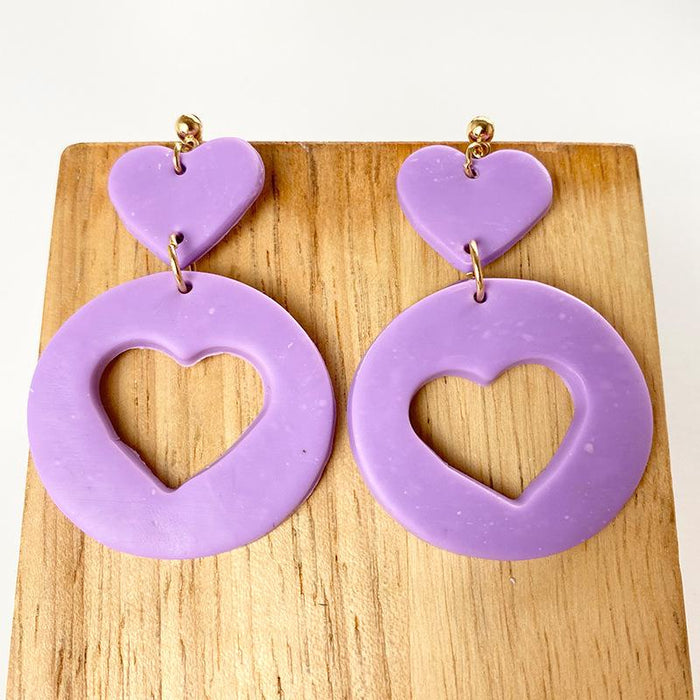 Spring and Summer Cool Love Shaped Soft Pottery Design Sense Earrings