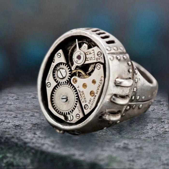 Mechanical Clock Design Metal Gear Men's and Women's Ring