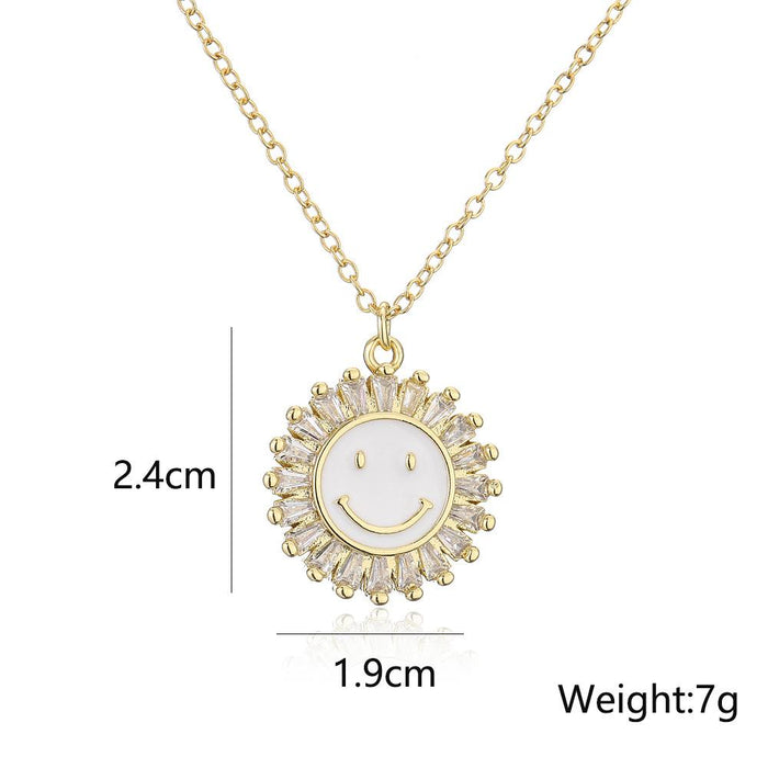 New Personalized Oil Drop Gold Sunflower Smiley Pendant Necklace