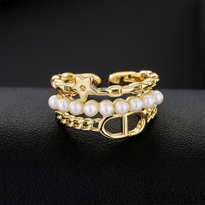 Personalized Geometric Open Gold Color Zircon Ring