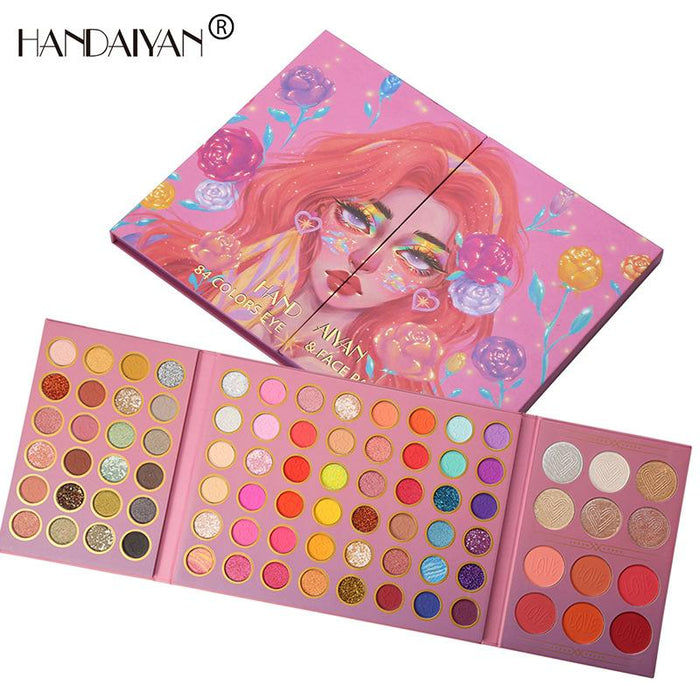 84 colour makeup, eye shadow + blush + high gloss eye shadow set box, pearl light matte eye shadow.