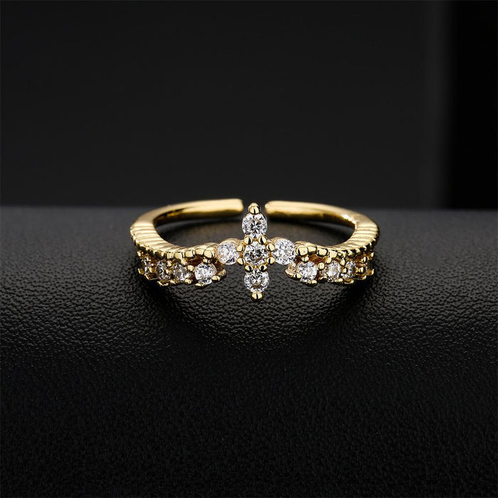 Simple Design Geometric Gold Color Zircon Open Ring