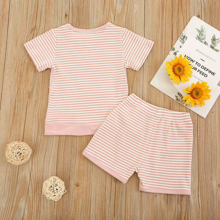 Pit stripe short sleeve top pocket solid shorts two piece set