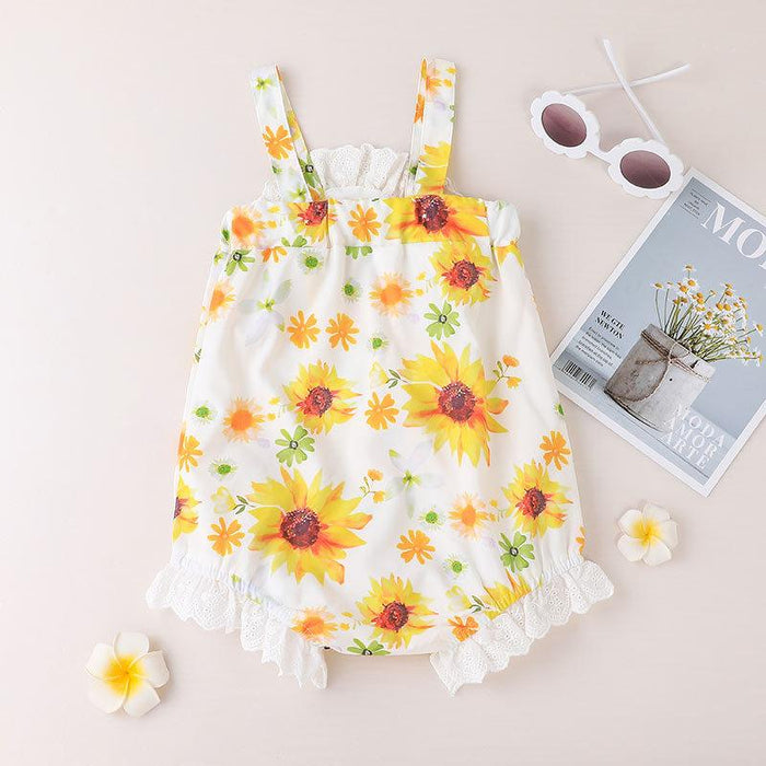 Kid's Summer Chrysanthemum Printed Jumpsuit Sling Romper