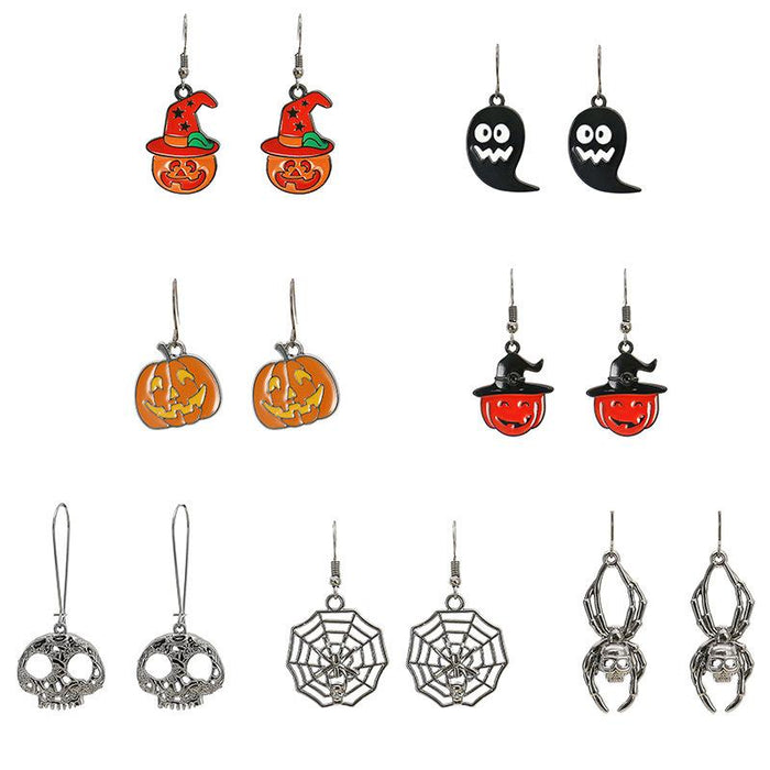 Skeleton Pumpkin Ghost Spider Web Long Earrings Oil Drop Jewelry