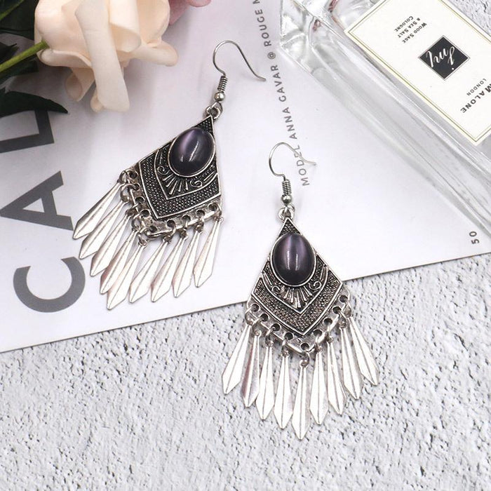 Fashion Diamond Alloy Creative Vintage Silver Tassel Earrings