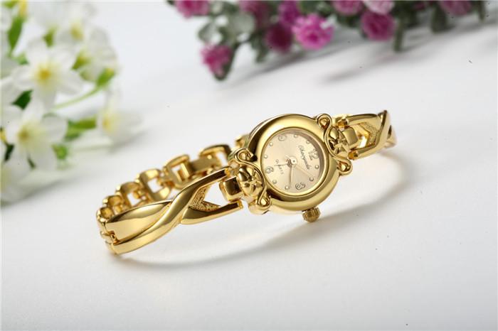 Gold Plated Women Bracelet Wristwatch