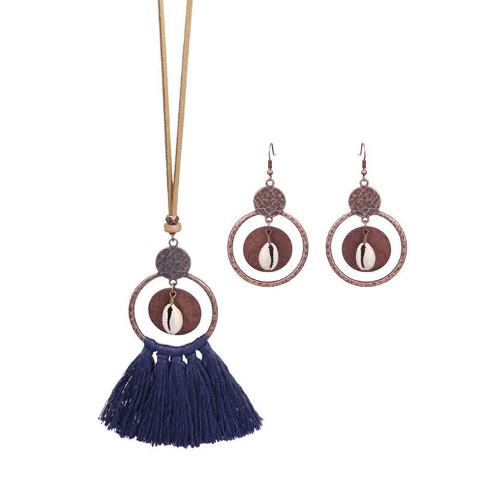 Fashion Exaggerated Geometric Hollowed Tassel Pendant Necklace Earrings Set