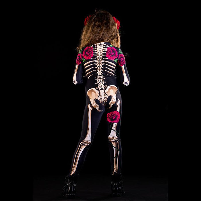 Halloween Horror Skeleton Cosplay Costume Children's Clothing Adult Rose Skeleton Jumpsuit