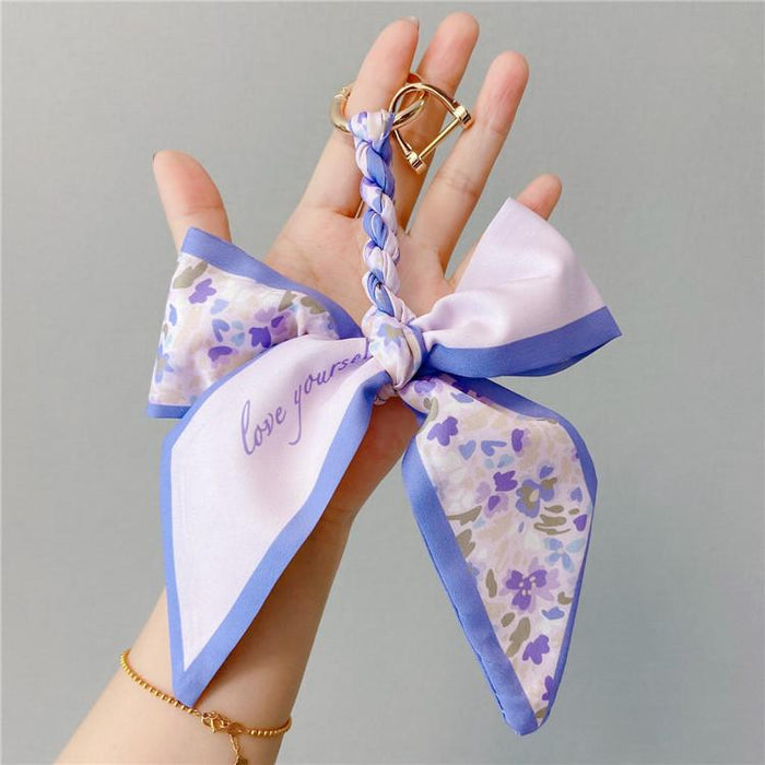 Fruit Pattern Bow Car Key Chain Fabric Keychain Bag Pendant