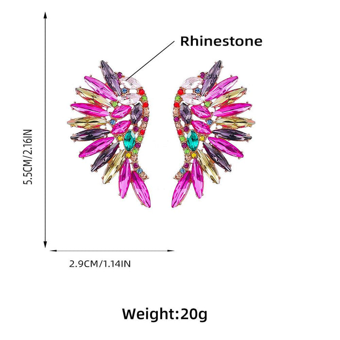 Women's coloured Rhinestone Fan-shaped Wing Earrings