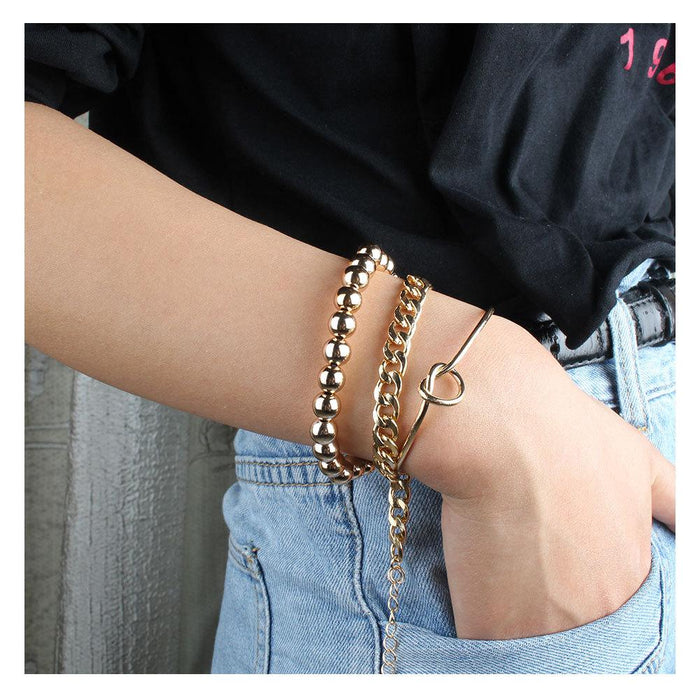 Simple Gold Round Bead Knotted Bracelet Multilayer Women's Bracelet