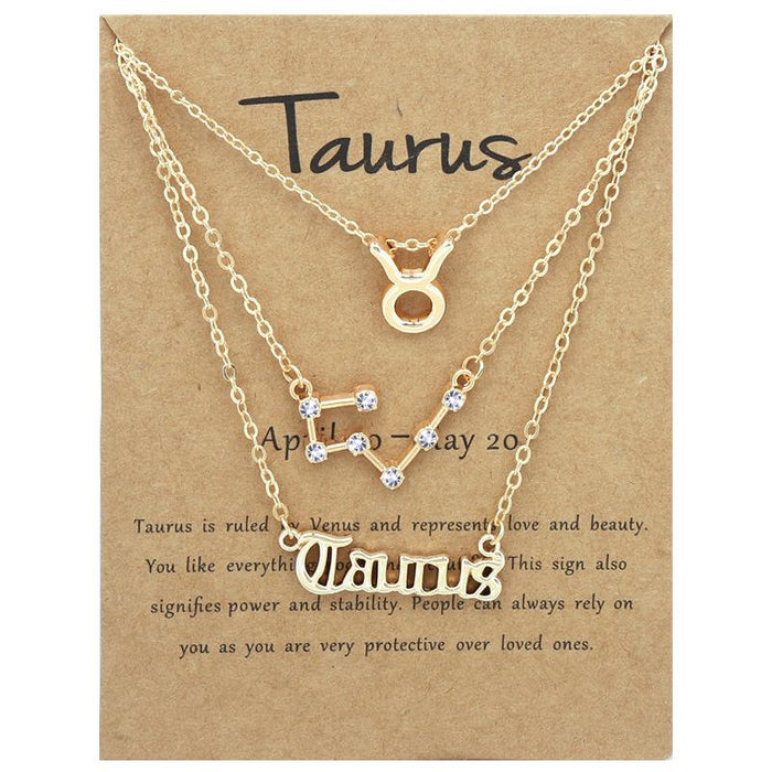 Twelve Constellations Retro Alphabet Symbol Diamond Set Three Piece Necklace