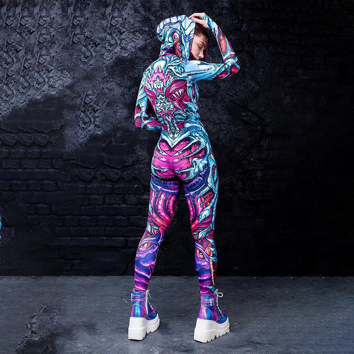 Women's New Printed Halloween Skull Costume Horror Zombie Jumpsuit Uniform