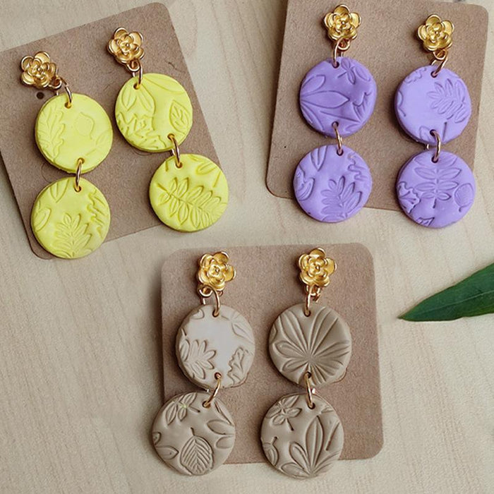 Spring and Summer Soft Pottery Hand Embossed Earrings Female Pendant