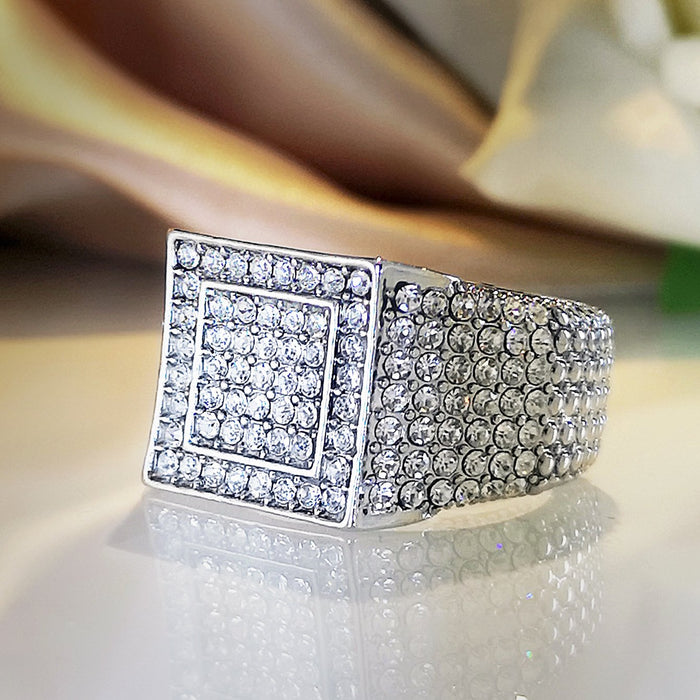 Fashion Square Rhinestone Inlaid Ring