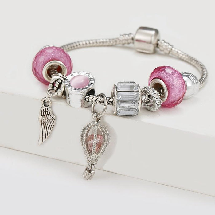 Pink hot air balloon Wing Pendant Bracelet