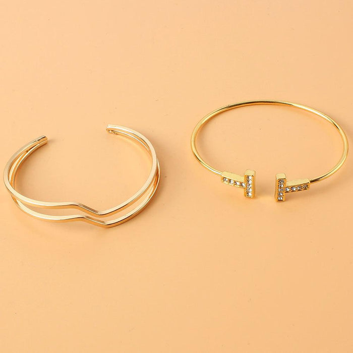 Fashion T-frame Open Bracelet Gold Irregular Multi-layer Bracelet