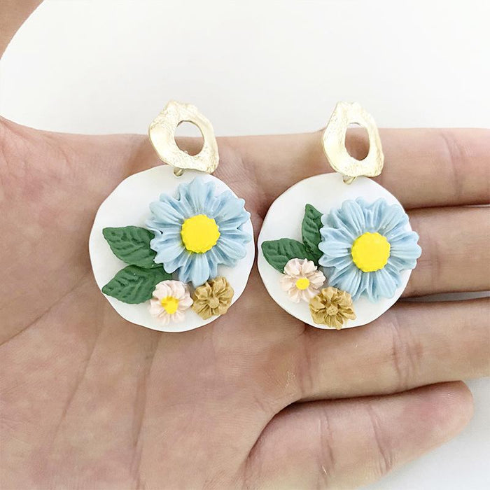 Handmade Flower Soft Pottery Earrings Retro Aesthetic Texture Earrings Sunflower Daisy Fashion Jewelry