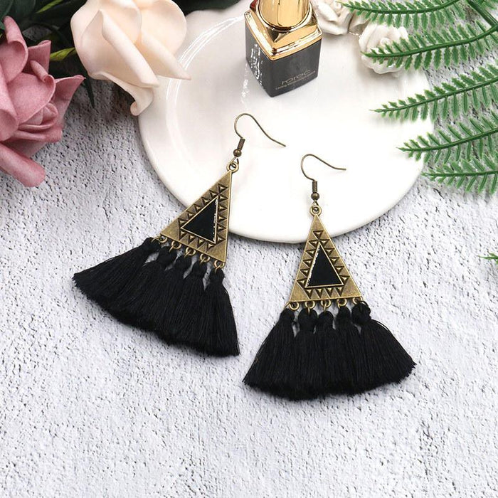 Fashion Ethnic Wool Tassel Pendant Earrings Jewelry