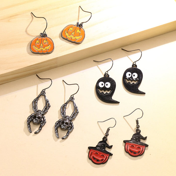 Skeleton Pumpkin Ghost Spider Web Long Earrings Oil Drop Jewelry