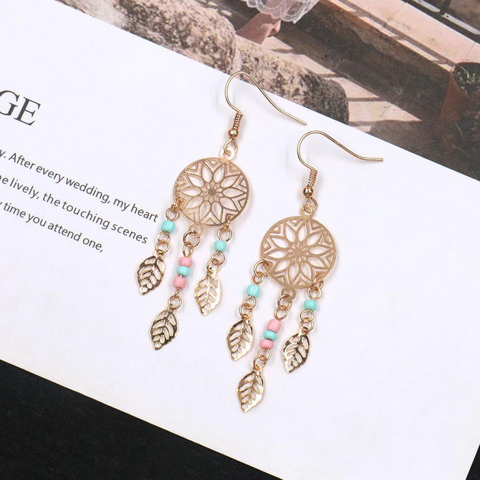 Fashion Geometric Circular Hollow Leaf Alloy Pattern Earrings