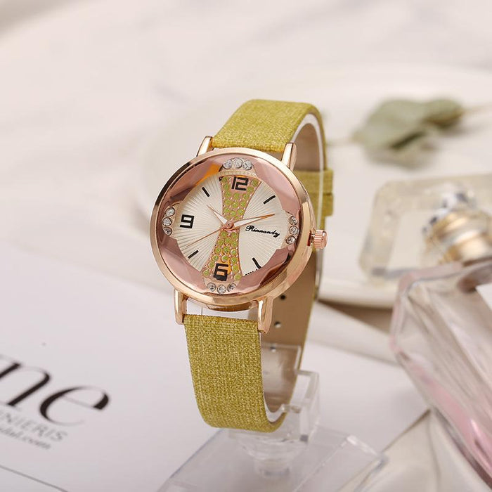 New Style Rhinestone Color Matching Leisure Personalized Leather Ribbon Watch Llz22224