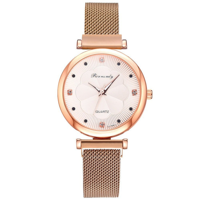 Simple Flower Dial Alloy Mesh Belt Quartz Watch Llz22227