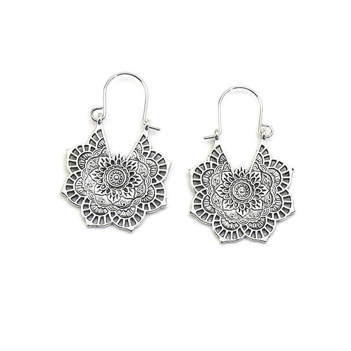 National Style Metal Hollowed Out Flower Earrings Jewelry