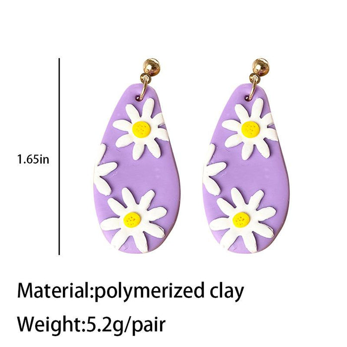 Taro Purple Ice Cake Color Daisy Flower Soft Pottery Earrings