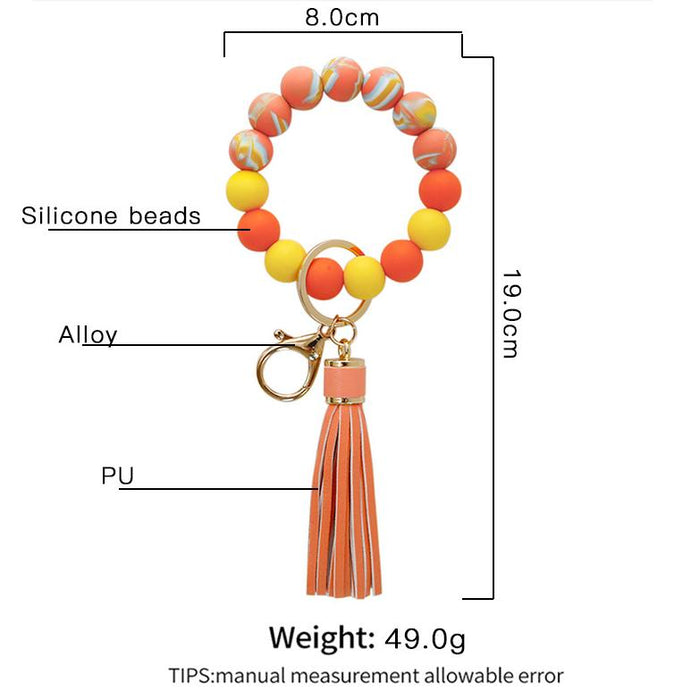 Color Silicone Beads Tassel Bracelet Wrist Keychain,Pendant For Bag